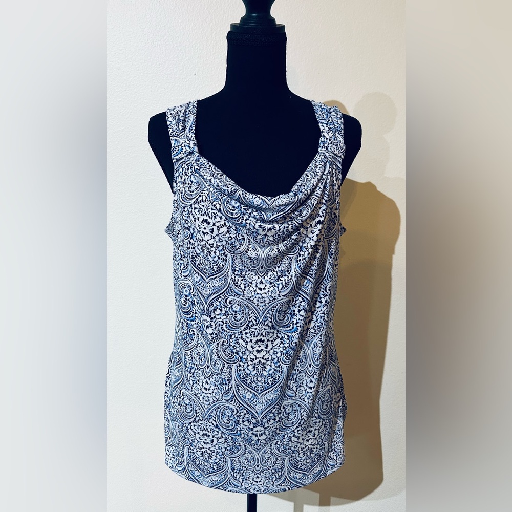 White House Black Market Blue and White Paisley Tank Top